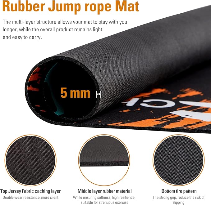 Jump Rope Mat Large Rubber Exercise Mat Workout Mats for Home Gym Flooring Non-Slip Oval Design for Floor & Rope Protection