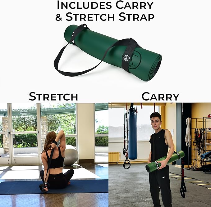 Tatago Hot Yoga Mat Non Slip-Professional Grade Natural Rubber Yoga Mat, Pliates Mat, Stretching Mat or exercise mats for home workout. Nonslip for Hot and Sweaty Classes. Includes Yoga Strap for Carrying and Stretching too.