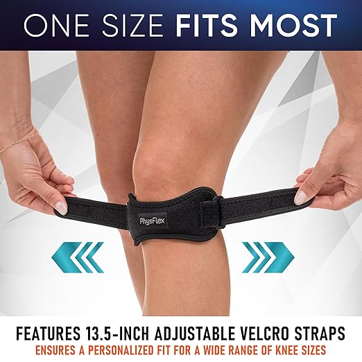 PhysFlex 2 Pack Patella Knee Brace - Knee Support and Pain Relief, Running, Hiking, Basketball, Jumpers Knee, Tendonitis, Adjustable Strap Patellar Tendon Stabilizer