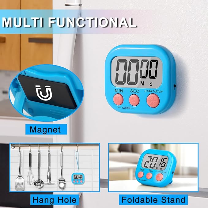 ZILLEEN Classroom Timer for Kids Teachers 6 Pack Digital Timers, Blue & White