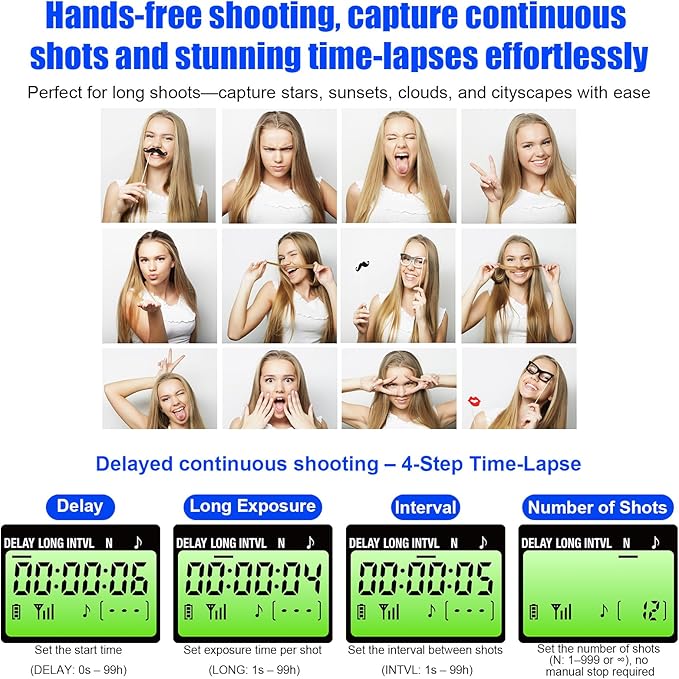 for Nikon Cameras Wireless Rechargeable Timer Shutter Release Remote Control with LCD & Upgraded Interval Timer for Z6 II, Z7 II, Z9, Z6 III, D850, D750, D780, D810, D500, D5600, D7500, P1000