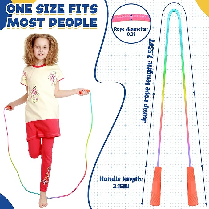 6 Pack Kids Jump Rope, Colorful Gradient Nylon Skipping Ropes for Children, 7.55FT Adjustable Length, Plastic Handles, Lightweight Jumping Ropes for Schools, Events, and Family Fun