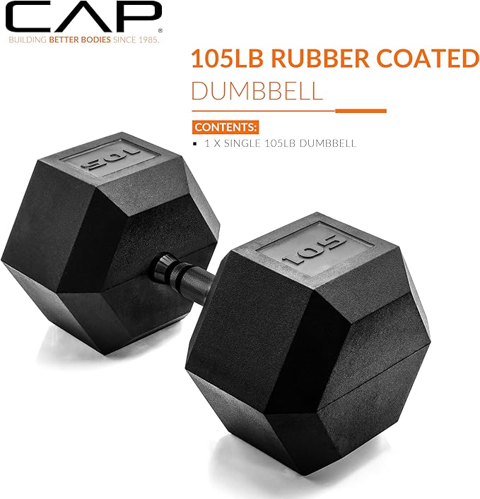 CAP Barbell Coated Hex Dumbbell Weight - Single | 10-120 lbs | Multiple Options