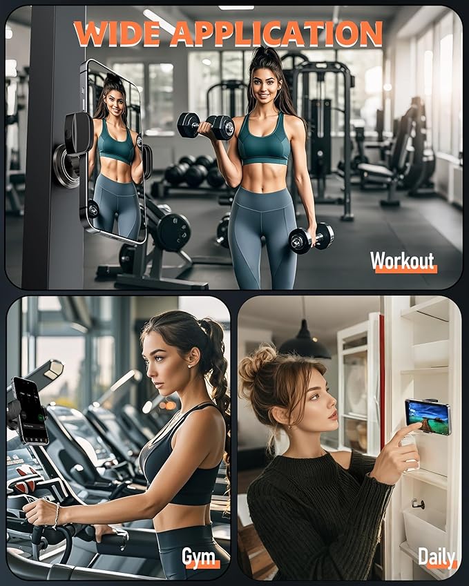 Gym Magnetic Phone Holder, 360° Strong Adsorption Adjustable Magnet Holder Mount for Fitness Equipment, Golf Cart, Compatible with 4.7-6.5’’ Use iPhone Android Phones