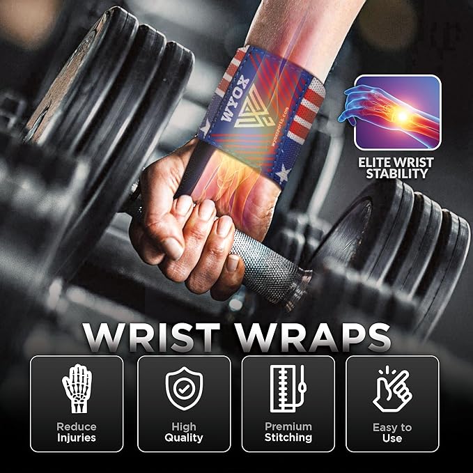 WYOX Wrist Wraps for Weightlifting – Professional Quality Adjustable Wrist Support, Heavy Duty Thumb Loop Gym Wrap, Powerlifting & Strength Training for Bodybuilding, Breathable Flexible Wrist Brace for Pain Relief, Bench Press, Pushups Workouts Unisex