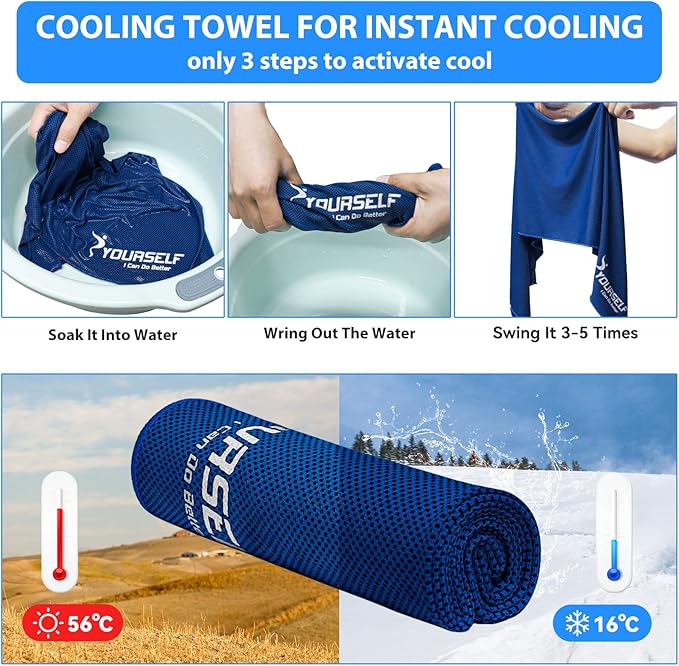 SYOURSELF Cooling Towels for Neck and Face, 4 Pack 40" x 12" Cooling Towel for Hot Weather, Soft Breathable Instant Cool Chilly Pad for Sports Golf Yoga Gym Athletes Camping Ice Towels