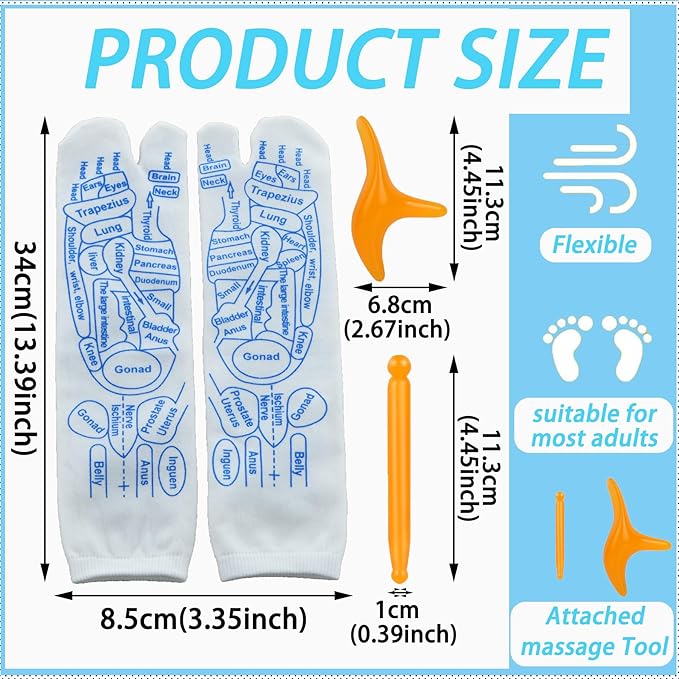 Acupressure Reflexology Socks with Trigger Point Massage Tool,Reflexology Socks Set,Foot Relief and Acupressure Reflexology Foot Massage Socks, White