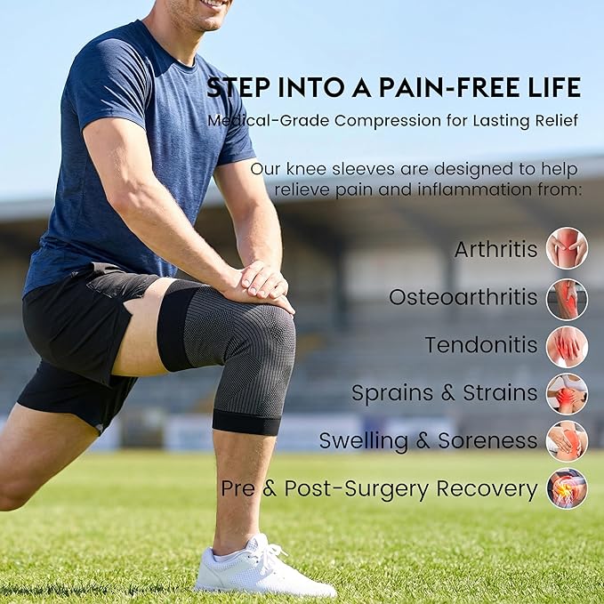 KEKING Orthopedic Brace for Tendinitis, Arthritis, ACL, MCL, Injury Recovery, Meniscus Tear, Knee Pain, Aching Knees, Patellar Tendonitis and Arthritis, Knee Compression Sleeves 2 Pack, Black XXL
