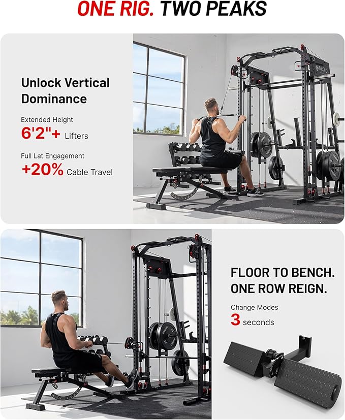 Mikolo M4 2.0 Standard/Ultra/Elite Smith Machine, 2200lbs Squat Rack with LAT-Pull Down System & Cable Crossover Machine, Training Equipment with Leg Hold-Down Attachment