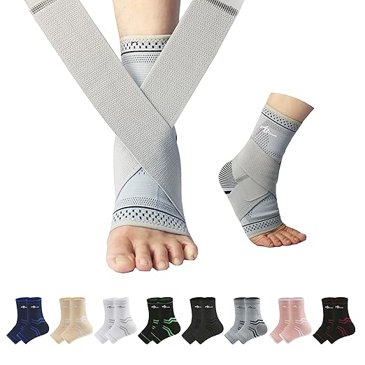 ABIRAM Ankle Brace for Men & Women - Adjustable Compression Sleeve with Wrap, Ion-Matrix Support for Sprained Ankle, Plantar Fasciitis, Achilles Tendonitis Relief - Breathable Gear for Running, Sports
