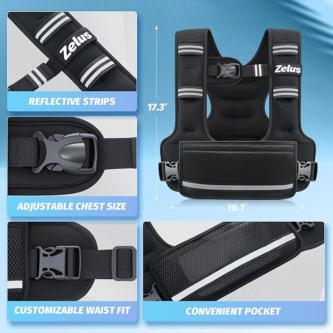 ZELUS Weighted Vest for Women Men, 4-10lb/11-20lb/20-32lb Curve-Fit Ergonomic Design Adjustable Workout Vest with 6 Iron Sand Bags, SGS-Certified Rucking Vest for Strength Training & Cardio Workouts