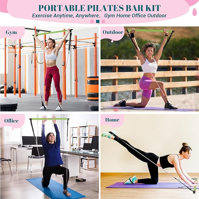 COFOF Pilates Bar Kit with Resistance Bands, Multifunctional Yoga Pilates Bar with Heavy-Duty Metal Adjustment Buckle, Portable Home Gym Pilates Resistance Bar Kit for Women Full Body Workouts