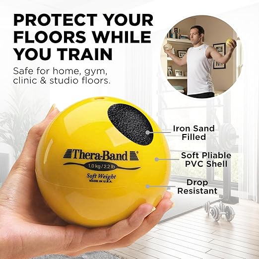 THERABAND Soft Weight Set of 6, 4.5" Ball-Shaped Isotonic Exercise Balls for Physical Therapy, Weighted Ball Set for Pilates, Shoulder Strength & Rehab, Color-Coded, Portable & Easy to Grip