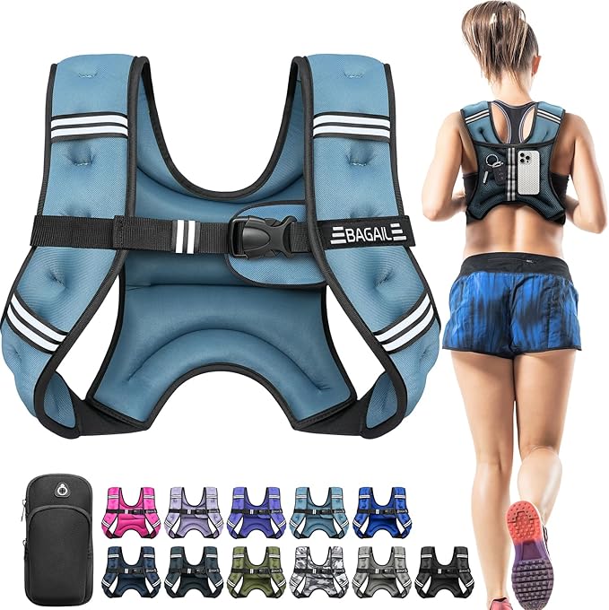 BAGAIL Comfort-Fit Weighted Vest for Woman, Even Weight Distribution, Faster Weight Loss, No-Chafe or Bounce for Walking & Running with Detachable Phone Pouch & Reflective Stripes (Available 5-30lbs)