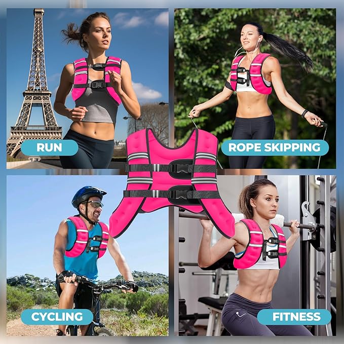 Weighted Vest, 8lb/12lb/16lb/20lb Weight Vest with Reflective Stripes for Men Women, Two Adjustment Straps for Workout, Strength Training, Running, Fitness, Muscle Building, Weight Loss
