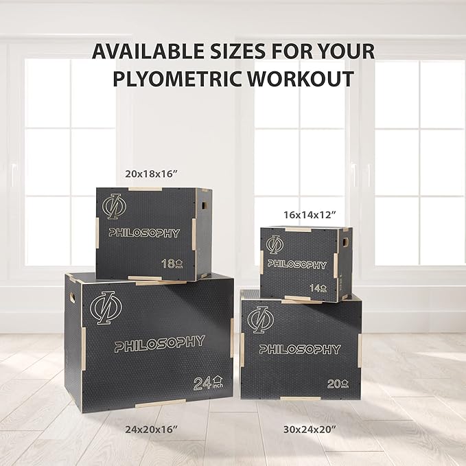 Philosophy Gym 3-in-1 Non-Slip Wooden Plyo Box, Wood Plyometric Jump Box Platform for Home Gym, HIIT, Step-Ups, and Strength Training