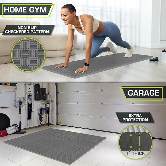 ProsourceFit Exercise Puzzle Mat 1-inch, Checkered EVA Foam Floor Tiles w/Non-Slip Texture, Interlocking Design for Adjustable Gym Surfaces, Shock Absorbing, Grey, 24 SQ FT - 6 Tiles