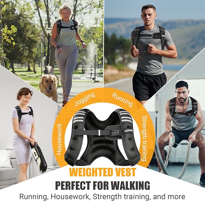Weighted Vest for Women Men, 8 lb/10 lb/12 lb Weight Vest for Walking with Reflective Stripe and Adjustable Buckle Straps, Body Weights for Osteoporosis, Running, Strength Training and Weight Loss