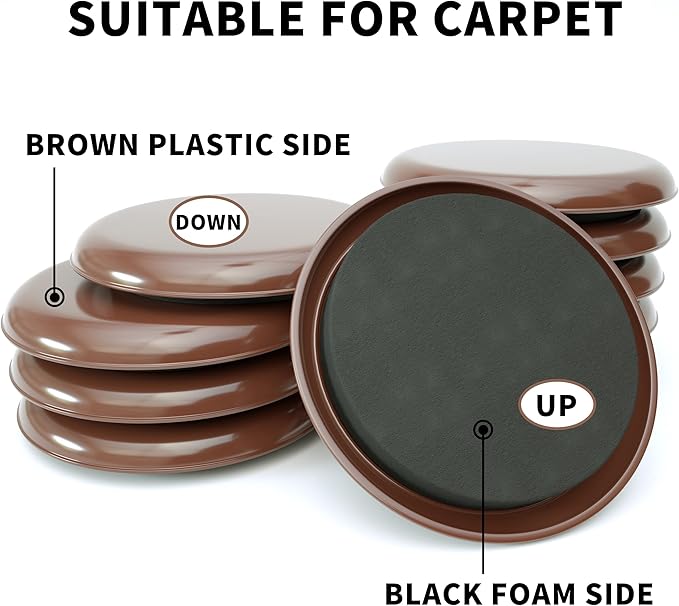 Yelanon Furniture Sliders (2.5” Brown) - 16-Pack Floor Protectors & Movers Sliders - Multi-Surface Non-Marring Pads - Effortless Glide Technology
