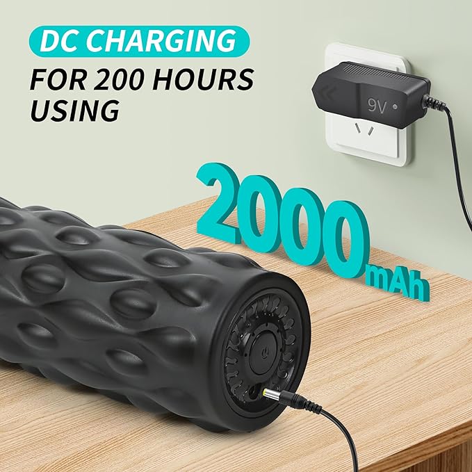 High-Density Vibrating Foam Roller Black with 4 Customizable Speeds for Deep Tissue Massage, Muscle Recovery and Pain Relief -Rechargeable with Massage Backpack