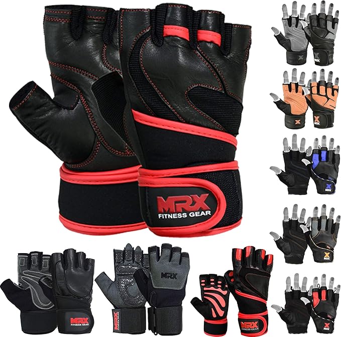 MRX Weight Lifting Pro Level Gloves with 18 Inches Long Wrist Strap Gym Workout Exercise & Fitness in