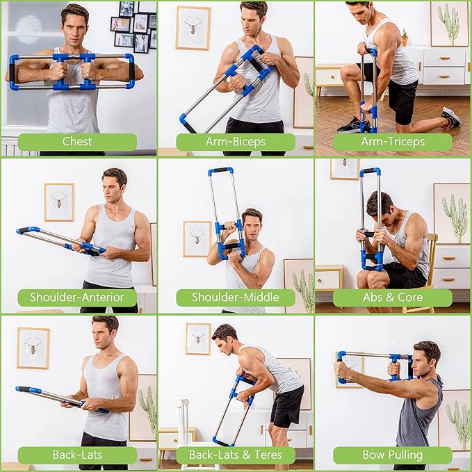 GoFitness Push Down Bar Machine - Chest Expander at Home Workout Equipment for Chest, Arm, Shoulder, Abs and Back - Portable Upper Body Trainer for Home, Travel or Outdoors