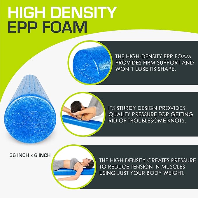 ProsourceFit High Density Foam Rollers Long, Firm Full Body Athletic Massage Tool for Back Stretching, Yoga, Pilates, Post Workout Muscle Recuperation