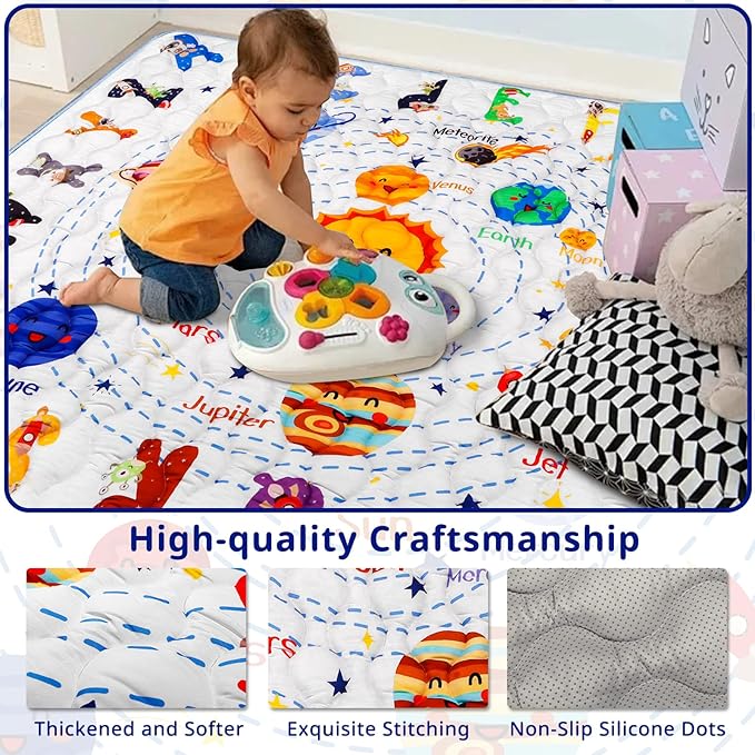 Solar System Baby Gyms Playmats for Playpen 71"×59" Giant Space Rug Planets, ABC Alphabet Learning Mat for Toddlers Thicken Soft Padding Foam Playmats Crawling Mat Kid Play Mats Pad