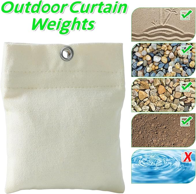 8 Pack Outdoor Curtain Weights, 15oz Empty Sandbag Weighted Bags with Metal Clips for Patio Pergola Cabana Gazebo Drapes, Garden & Windy Days Use