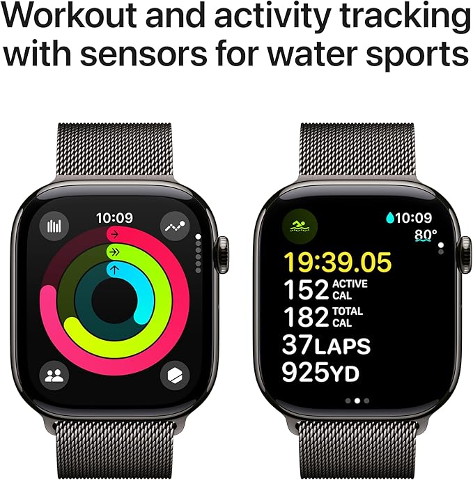 Apple Watch Series 10 [GPS + Cellular 46mm case] Smartwatch with Slate Titanium Case with Slate Milanese Loop - M/L. Fitness Tracker, ECG App, Always-On Retina Display, Carbon Neutral