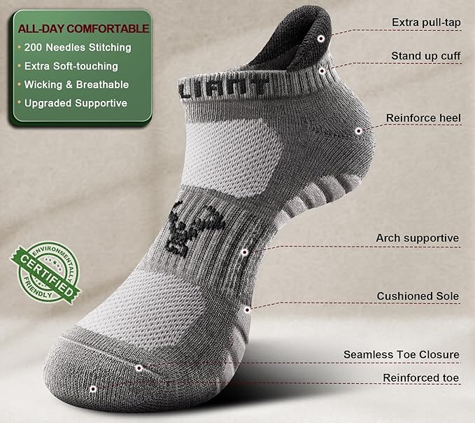 BULLIANT Men Running Socks,Active Ankle Socks No Show For Men With Cushioned Footbed Arch Support Breathable Wicking