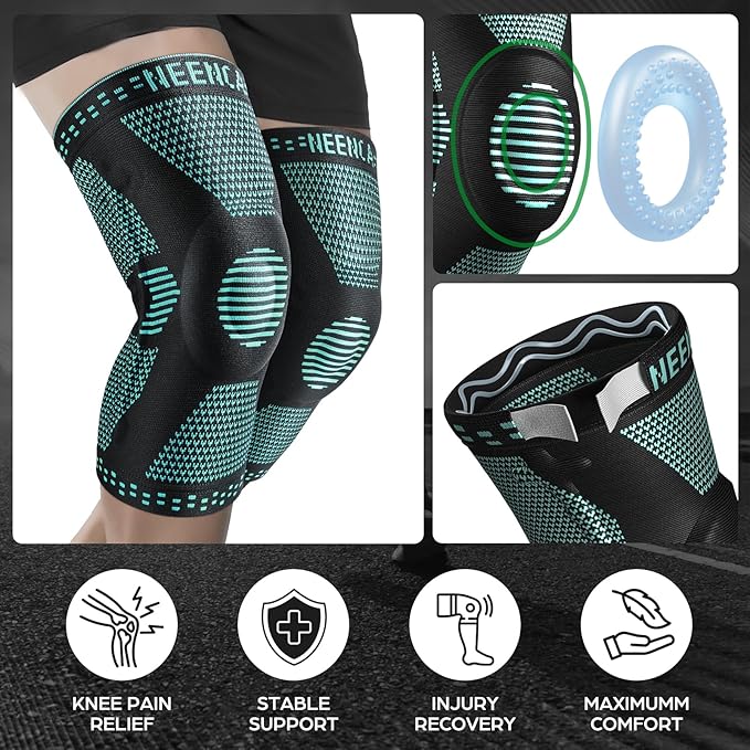 NEENCA Professional Knee Brace for Pain Relief, Medical Knee Support with Patella Pad & Side Stabilizers, Compression Knee Sleeve for Meniscus Tear, ACL, Joint Pain, Runner, Workout (Emerald, X-Large)