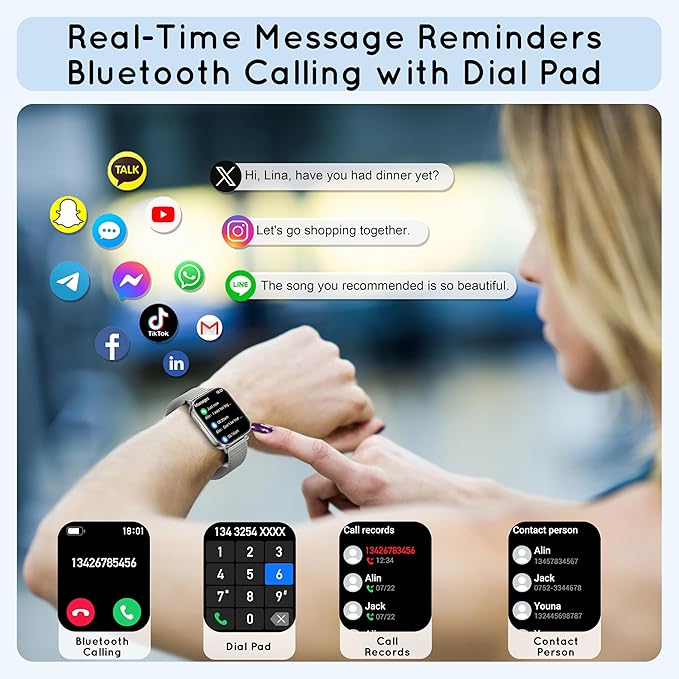 Smart Watch for Women Men 30-Day Battery Life 3 Bands 1.85" Fitness Step Tracker for iPhone & Android with Bluetooth Calling/Heart Rate/SpO2 Monitor, 120+ Sports Modes Gift Womens, 1000mAh/Silver