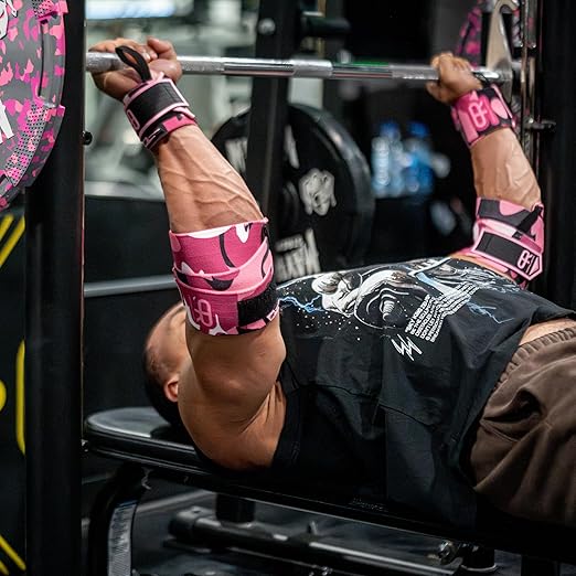 PR Personal Record Elbow Wraps for Weightlifting - Heavy Duty Construction, 25% More Elasticity, Reinforced Stitching, Extra Wide Fastener, Easy to Adjust, 3 Inches x 36 Inches (Digital Pink)