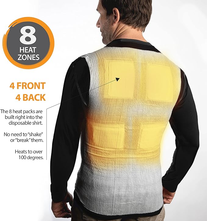 Single-Use Heated Vest Shirt | Compression Baselayer | 8 Built in Heat Packs | Body Warmer | White