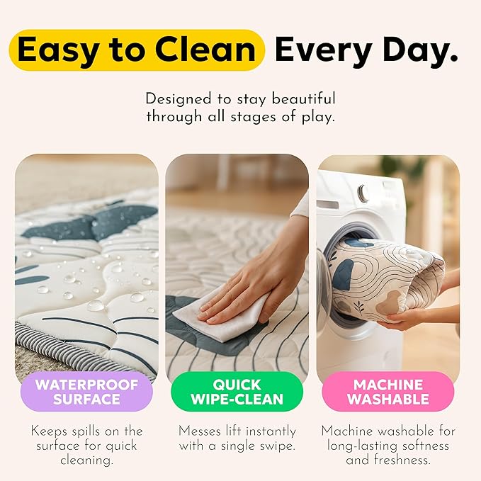 Miotetto Baby Mat for Floor, 73" x 73" Playpen Mat, Thick Soft Foam Padding Baby Play Mat, Portable Quilted playmat - Washable Baby Floor Play mat, Non-Slip Play Mat for Babies & Toddlers