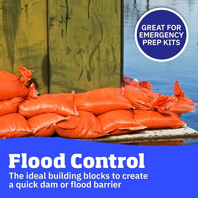 DURASACK Heavy Duty Sand Bags with Tie Strings Empty Woven Polypropylene Sand-Bags for Flood Control with 1600 Hours of UV Protection, 50 lbs Capacity, 14x26 inches, Orange, Pack of 10