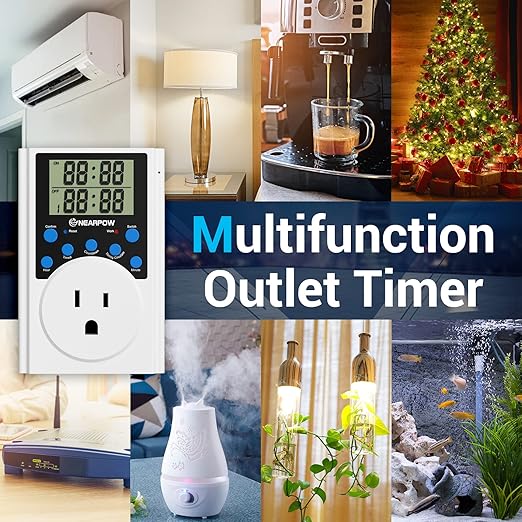 Timer Outlet, Nearpow Multifunctional Infinite Cycle Programmable Plug-in Digital Timer Switch with 3-Prong Outlet for Appliances, 15A/1800W