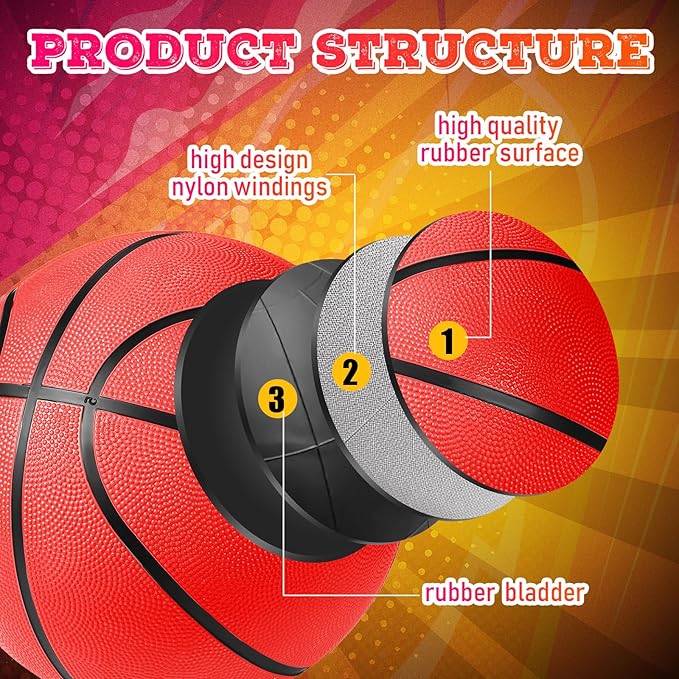HyDren 6 Pack Official Size Rubber Basketballs with Pump Bulk for Child Kids Junior Youth Adults Basket Balls Indoor Outdoor Operation Christmas Items School Gifts