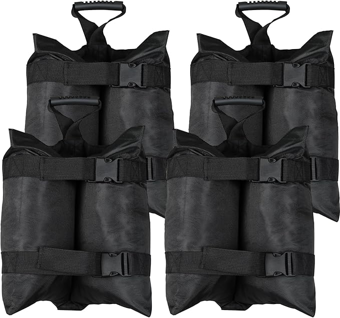 TRINKA 320 LBS Extra Large Canopy Weights Sand Bags Set of 4-1680D Oxford Heavy Duty Sandbags for Outdoor Tent, Patio Umbrella, Gazebo, Sun Selter, Windproof Pop up Tent Weights, Black (No Sand)