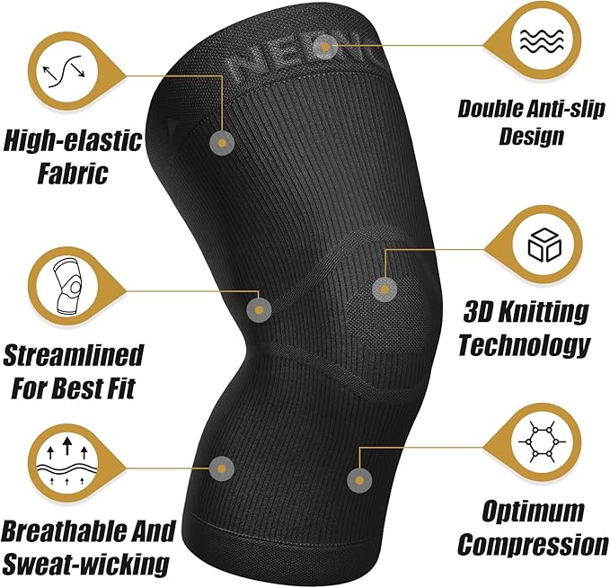 NEENCA Ultra-thin Knee Sleeve for Knee Pain, Lightest Knee Compression Sleeve with Graphene Ions Infused Fabric for Pain Relief, Swelling, Arthritis, Poor Circulation, Running, Sport