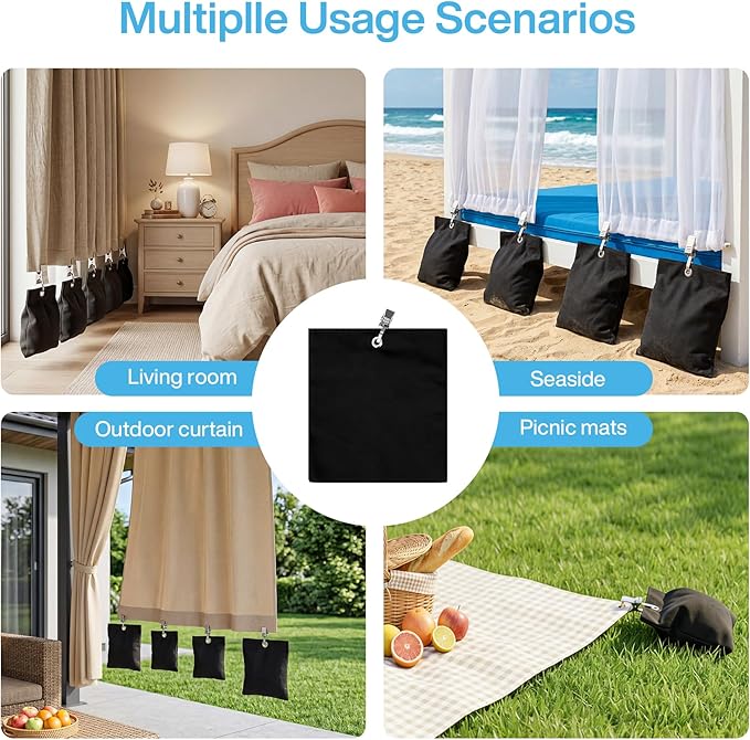 16 Pack Outdoor Curtain Weights, 15oz Curtain Weights Bags, Drapery Bottom Windproof Weighted Sandbag Bags with Sealed Bags & Clips for Outdoor, Patio Curtains Gazebo Tablecloths