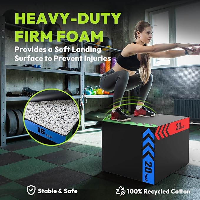 HANDBODE 3-in-1 Plyo Box – Plyometric Jump Box with Durable High-Density Foam Core and Non-Slip Surface for Box Jumps, Squats, and Home Gym Workouts