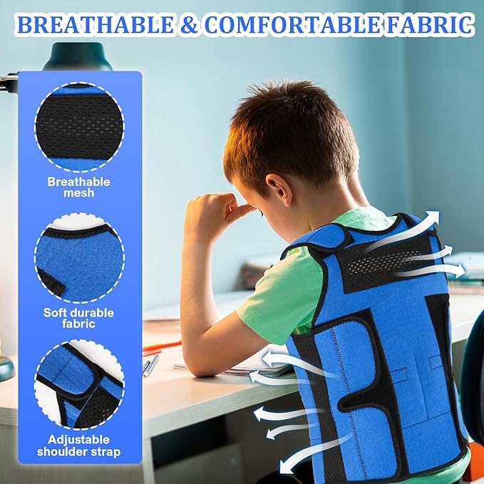 Weighted Vest for Kids, Adjustable Compression Vest for Children, Compression Vest for Child with ADHD and Autism Includes 6 Removable Weights, Medium, Ages 5-9