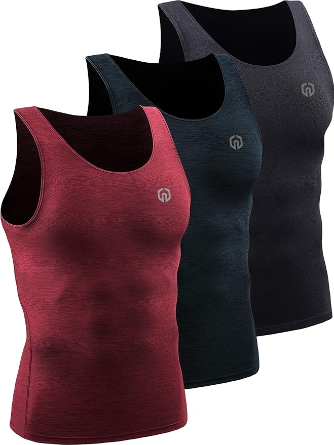 NELEUS Men's 3 Pack Athletic Compression Under Base Layer Sport Tank Top