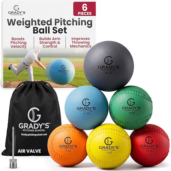 Grady's Pitching School Weighted Velocity Training Ball Set – Seam & Seamless Options for Pitching & Arm Strength + Set of 6 Balls + Carrying Case