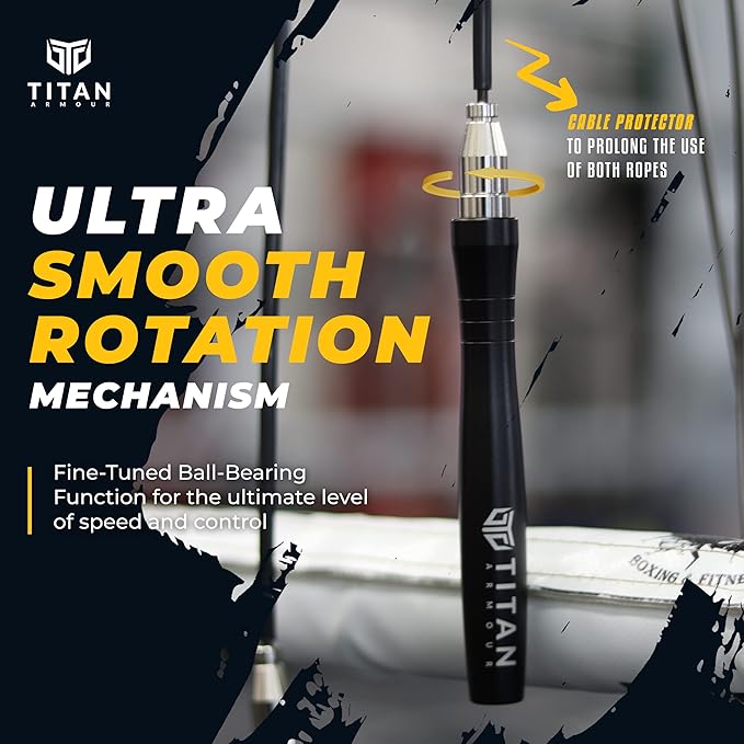 Titan Armour® Speed Rope - Professional Self-Locking & Adjustable, Adult Speed Jump Ropes for Fitness | 2 x Steel Ropes, Cable Protector & Travel Case | Jump Rope Crossfit, Boxing, Fitness MMA for Men & Women