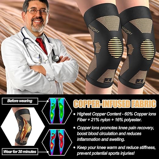 NEENCA Copper Knee Brace for Women and Men, Knee Compression Sleeve for Knee Pain, Arthritis, ACL, Meniscus Tear, Joint Pain Relief, Knee Support for Running, Working Out, Fitness, Weightlifting -Pair