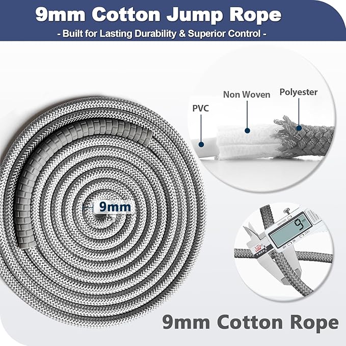 Weighted Jump Rope, 1LB Tangle-Free Ball Bearing Rapid Speed Skipping Rope for Men Women, Adjustable 9mm Cotton & PVC Rope with Alum Handle for Boxing MMA Weight-Loss Athletic Workout Fitness
