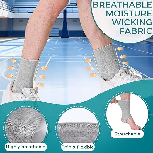 NeoTech Care Ankle Support Sleeve - Open Heel, Light, Elastic & Breathable Knitted Fabric - Medium Compression - For Men, Women, Kids - Right or Left Foot (Gray Color, Size M, 1 Unit)